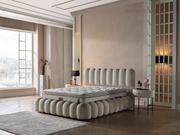 Upholstered bed with mattress