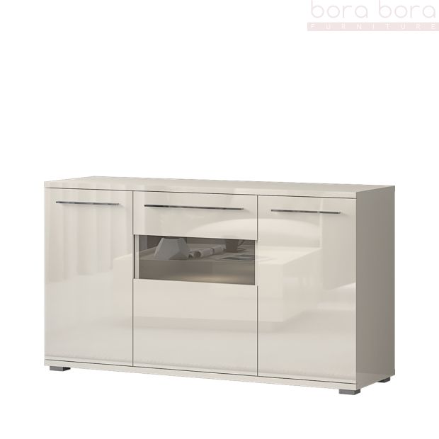 Modern Dining Room Cabinet with Glazed Storage in Beige or White