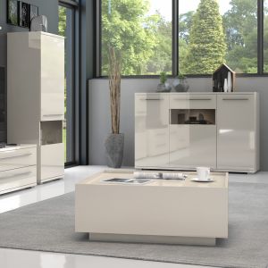 Modern Dining Room Cabinet with Glazed Storage in Beige or White