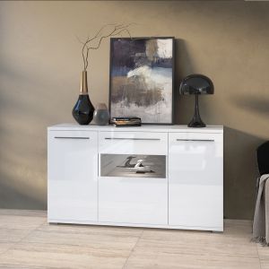 Modern Dining Room Cabinet with Glazed Storage in Beige or White