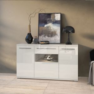 Modern Dining Room Cabinet with Glazed Storage in Beige or White