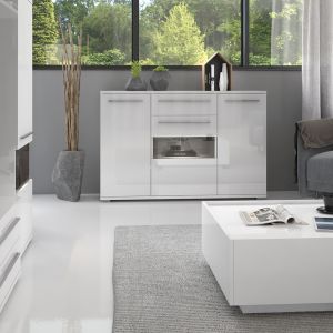 Modern Dining Room Cabinet with Glazed Storage in Beige or White