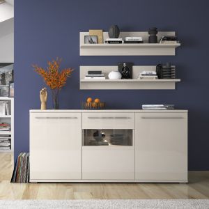 Modern Dining Room Cabinet with Glazed Storage in Beige or White